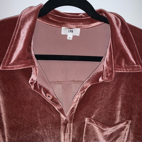 LPA Top 16 Crushed Velvet Button Down Shirt Revolve - Picture 4 of 8